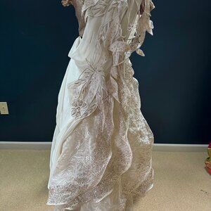 Cream and Gold Embroidered and Cutwork Lehenga Set